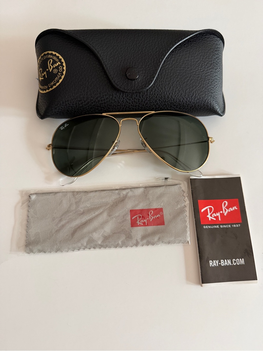 Ray-Ban RB3136 Caravan Sunglasses Gold Green G-15 58mm With Case Booklet Cloth